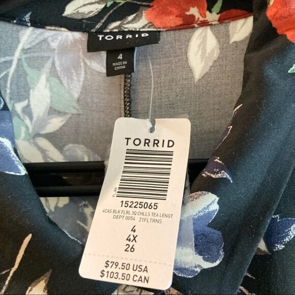 TORRID Sz 4X Maxi Dress Button Down Floral 3/4 Sleeves Hoops for Belt - Picture 11 of 14